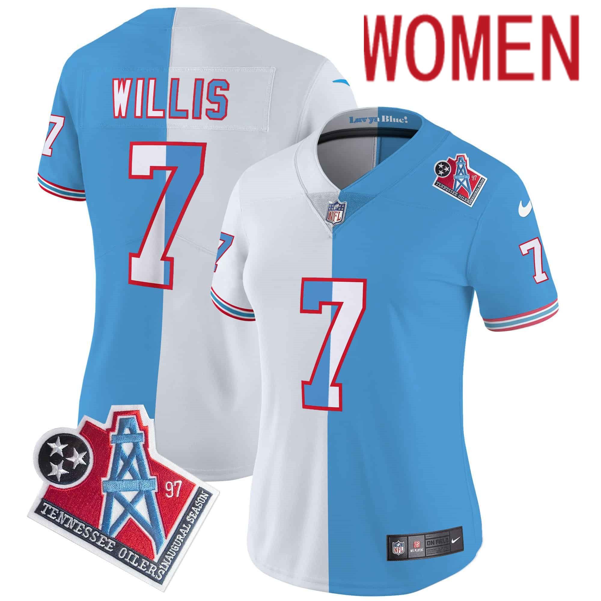 Women Tennessee Titans 7 Willis Light Blue with white 1997 Throwback 2024 Nike Limited Vapor NFL Jersey